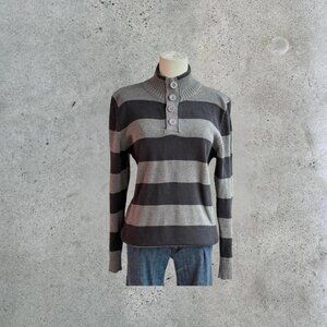 Grey and black striped button-up sweater